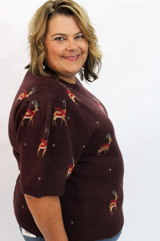 Dashing & Dancing Reindeer Puff Sleeve Sweater