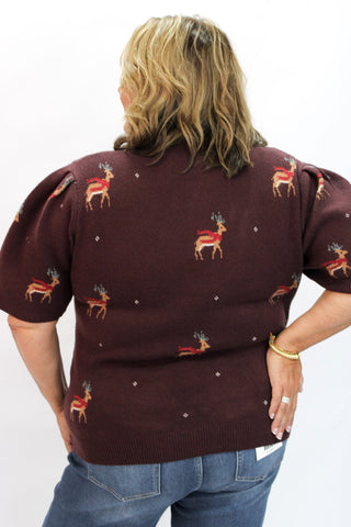 Dashing & Dancing Reindeer Puff Sleeve Sweater