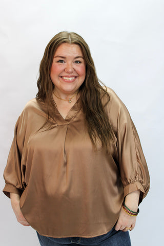 Soho Slouchy Satin Blouse/Curvy - Trudy's Trendy Boutique