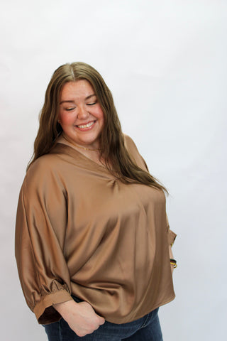 Soho Slouchy Satin Blouse/Curvy - Trudy's Trendy Boutique