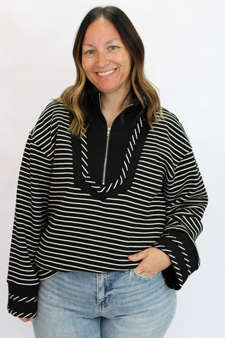 Geneva Striped 3/4 Zip Pullover - Trudy's Trendy Boutique