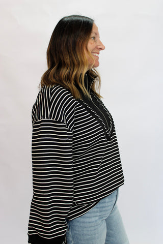 Geneva Striped 3/4 Zip Pullover - Trudy's Trendy Boutique