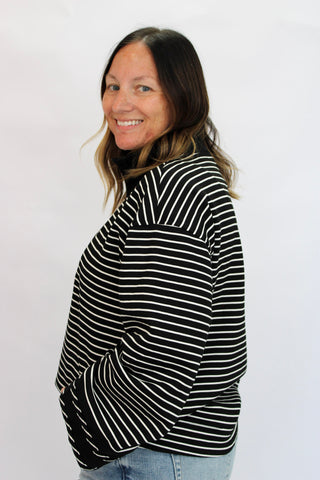 Geneva Striped 3/4 Zip Pullover - Trudy's Trendy Boutique