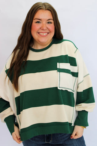 Lennox Distressed Stripe Terry Sweatshirt - Trudy's Trendy Boutique