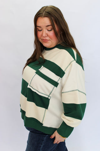 Lennox Distressed Stripe Terry Sweatshirt - Trudy's Trendy Boutique