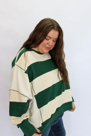 Lennox Distressed Stripe Terry Sweatshirt - Trudy's Trendy Boutique