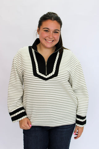 Geneva Striped 3/4 Zip Pullover - Trudy's Trendy Boutique