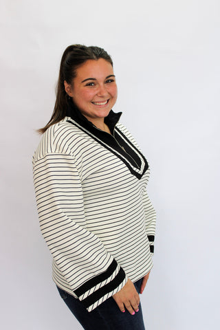 Geneva Striped 3/4 Zip Pullover - Trudy's Trendy Boutique