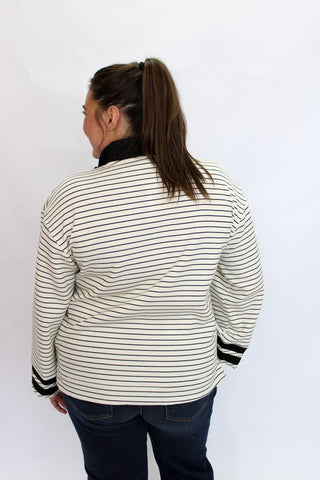 Geneva Striped 3/4 Zip Pullover - Trudy's Trendy Boutique