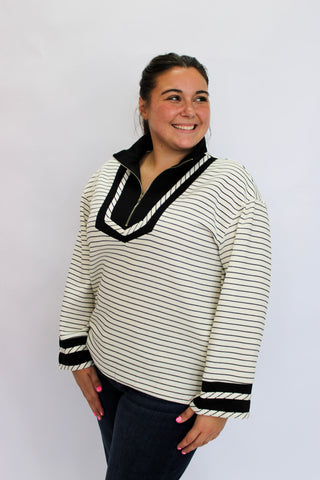 Geneva Striped 3/4 Zip Pullover - Trudy's Trendy Boutique