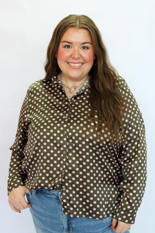 Piper Satin Dot Shirt Reg/Curvy - Trudy's Trendy Boutique