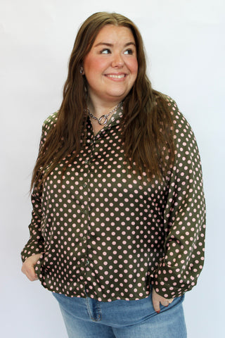 Piper Satin Dot Shirt Reg/Curvy - Trudy's Trendy Boutique