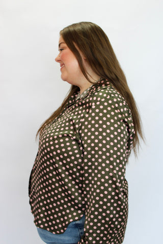 Piper Satin Dot Shirt Reg/Curvy - Trudy's Trendy Boutique
