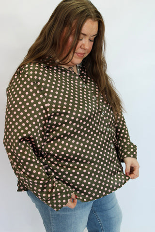 Piper Satin Dot Shirt Reg/Curvy - Trudy's Trendy Boutique