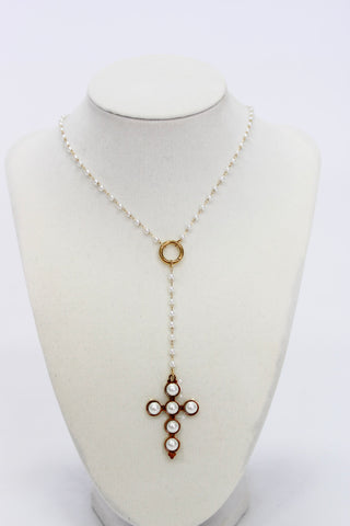 ChanSutt Lariat Pearl Cross Necklace - Trudy's Trendy Boutique