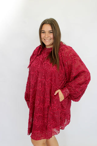 Holiday Glow Bow-Neck Dress - Trudy's Trendy Boutique