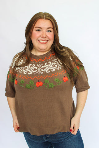Harvest Embroidery Sweater Reg/Curvy - Trudy's Trendy Boutique