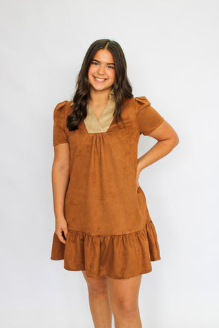 Paloma V-Neck Suede Collar Dress