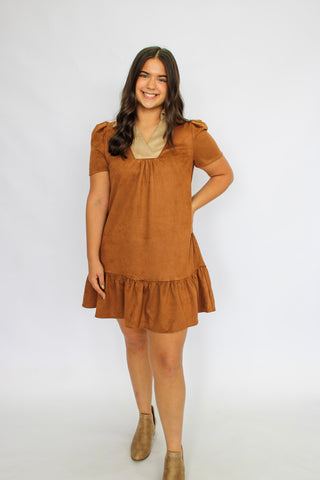 Paloma V-Neck Suede Collar Dress