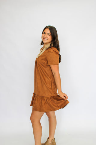 Paloma V-Neck Suede Collar Dress