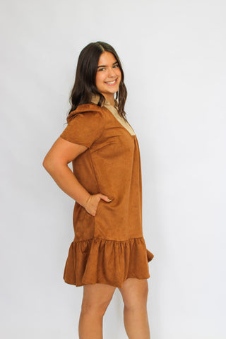 Paloma V-Neck Suede Collar Dress