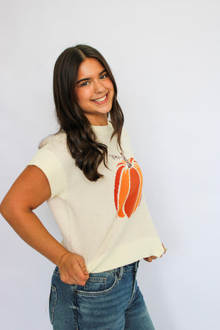 Pumpkin Spice Short Sleeve Sweater - Trudy's Trendy Boutique