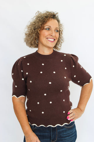 Cafe Dot Puff Sleeve Sweater - Trudy's Trendy Boutique