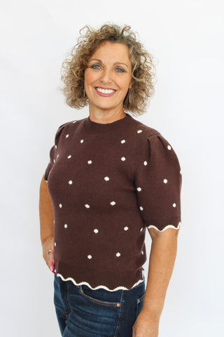 Cafe Dot Puff Sleeve Sweater - Trudy's Trendy Boutique