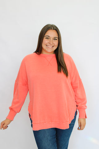Sundown Slouch Sweatshirt-Coral - Trudy's Trendy Boutique