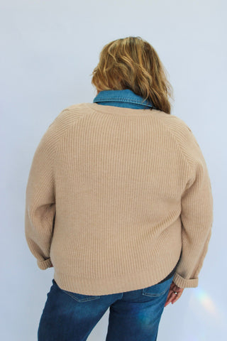 Malibu Washed Denim Collard Sweater/Curvy - Trudy's Trendy Boutique