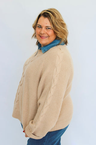 Malibu Washed Denim Collard Sweater/Curvy - Trudy's Trendy Boutique