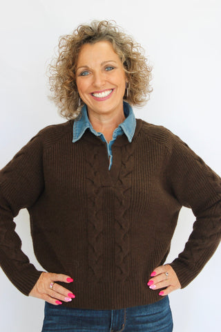 Malibu Washed Denim Collared Sweater - Trudy's Trendy Boutique