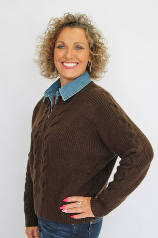 Malibu Washed Denim Collared Sweater - Trudy's Trendy Boutique