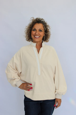 Sporty Stripe Snap-Neck Pullover - Trudy's Trendy Boutique