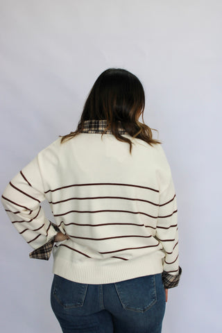 Cambridge Plaid Collar Striped Sweater - Trudy's Trendy Boutique