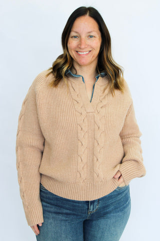 Malibu Washed Denim Collared Sweater - Trudy's Trendy Boutique