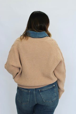Malibu Washed Denim Collared Sweater - Trudy's Trendy Boutique