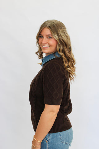 Palmer Denim Collar Cable Sweater - Trudy's Trendy Boutique