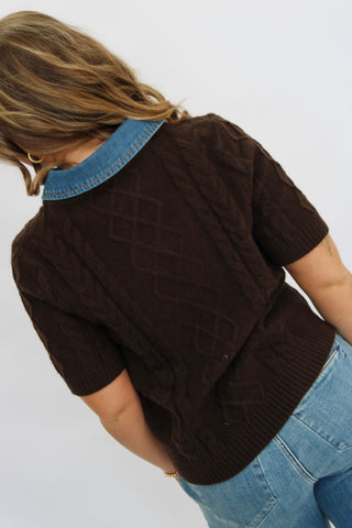 Palmer Denim Collar Cable Sweater - Trudy's Trendy Boutique