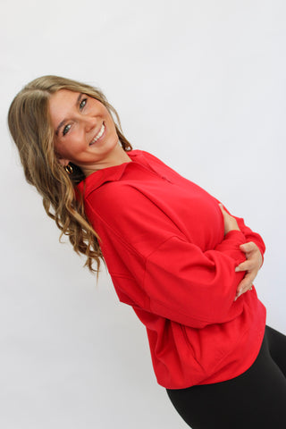 Contour Scuba Half-Zip-Ruby - Trudy's Trendy Boutique