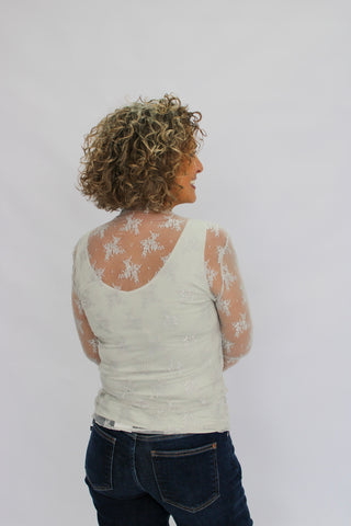 Midnight Bloom Sheer Top-Bone - Trudy's Trendy Boutique