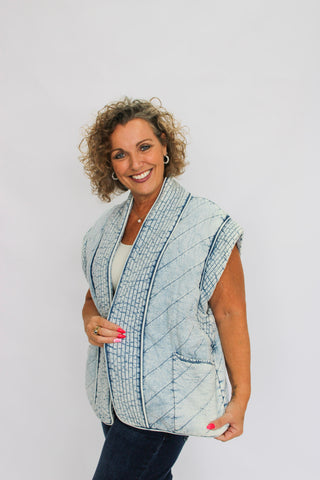 Harbor Quilted Chambray Vest - Trudy's Trendy Boutique
