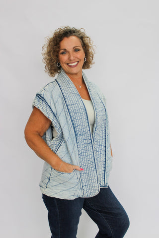 Harbor Quilted Chambray Vest - Trudy's Trendy Boutique