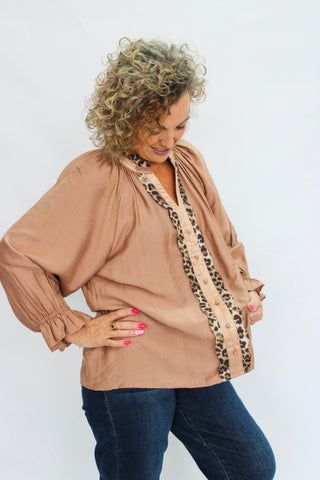 Wild Grace Leopard Trim Blouse - Trudy's Trendy Boutique