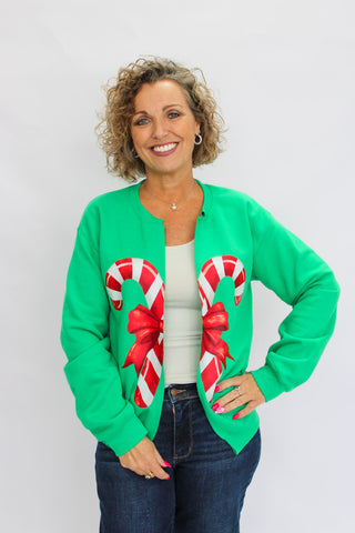 Candy Cane Bow Split Sweatshirt - Trudy's Trendy Boutique