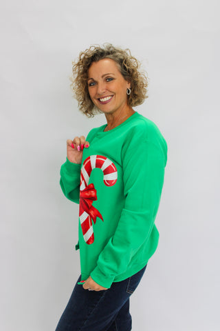 Candy Cane Bow Split Sweatshirt - Trudy's Trendy Boutique