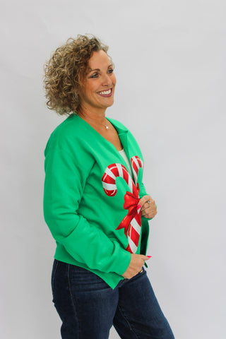 Candy Cane Bow Split Sweatshirt - Trudy's Trendy Boutique