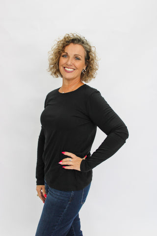 Cotton Crew Neck Long Sleeve/Black - Trudy's Trendy Boutique