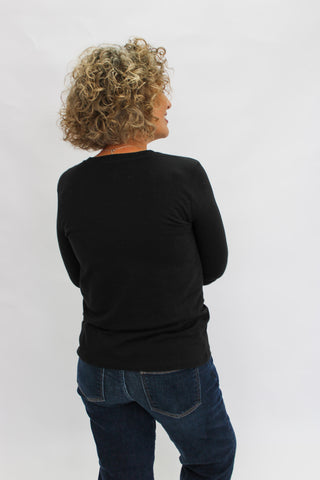 Cotton Crew Neck Long Sleeve/Black - Trudy's Trendy Boutique