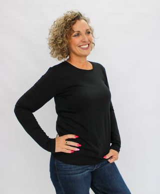 Cotton Crew Neck Long Sleeve/Black - Trudy's Trendy Boutique